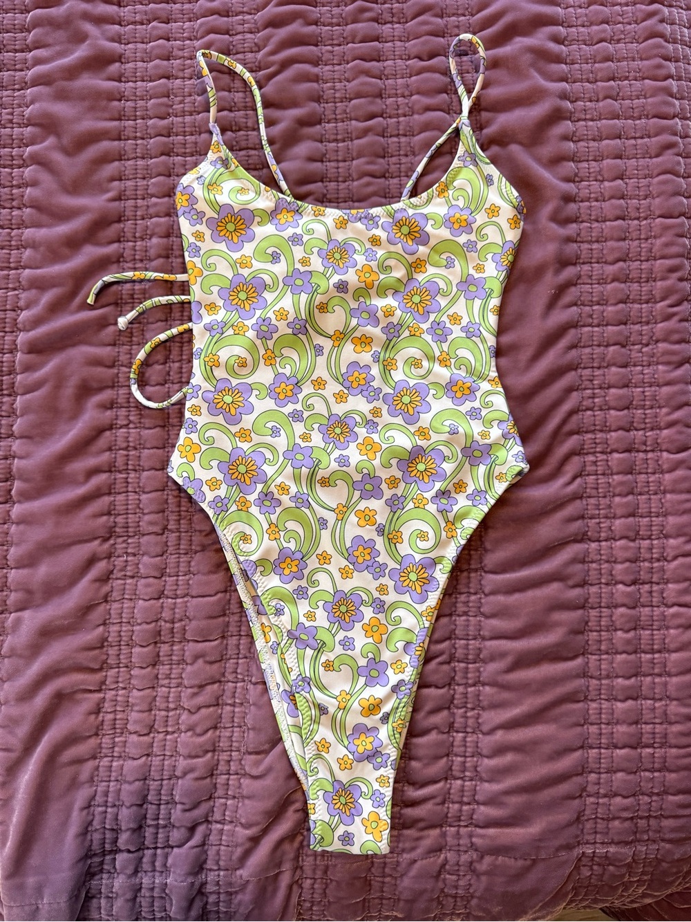 Inner Relm, Floral High-Cut One-Piece Swimsuit - Lavender & Green